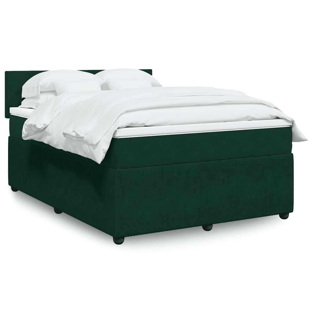 Boxspring met matras fluweel donkergroen 140x190 cm – afbeelding 1