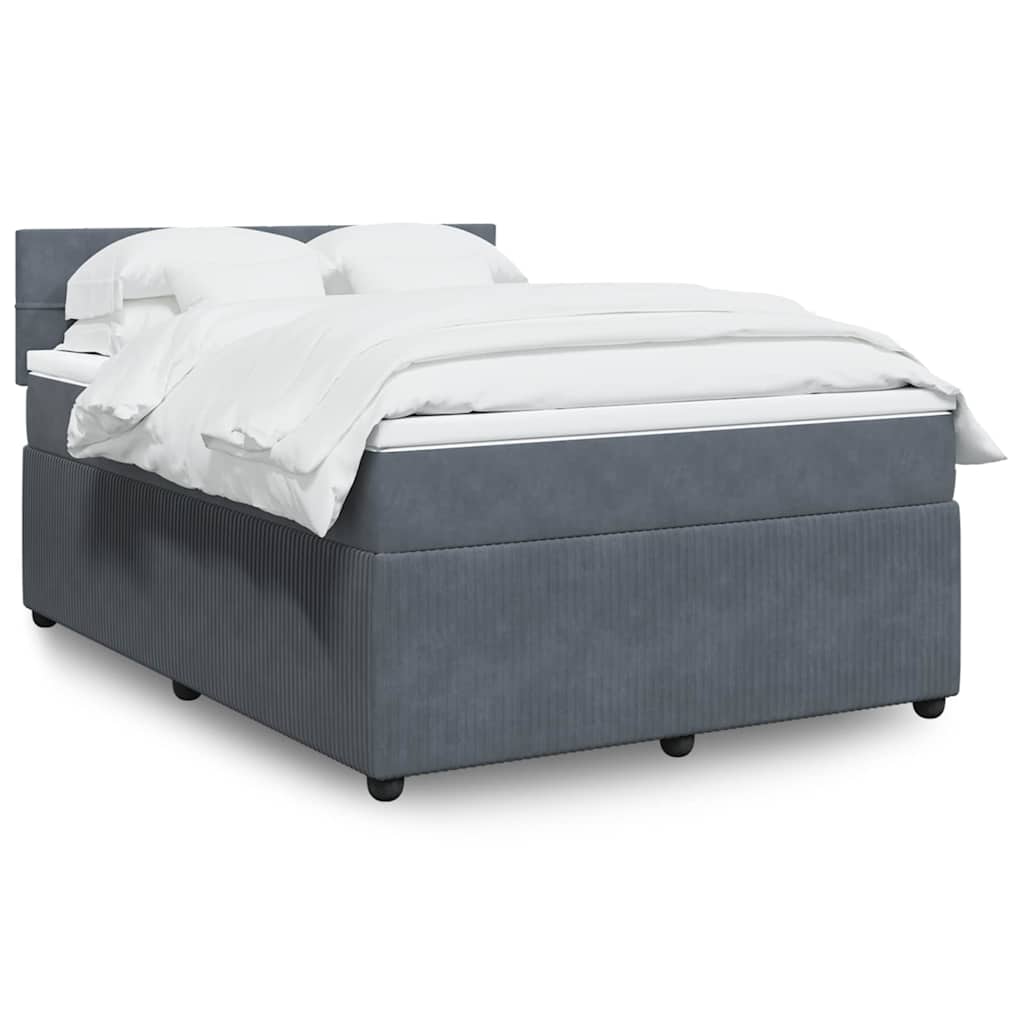 Boxspring met matras fluweel donkergrijs 140x190 cm – afbeelding 1