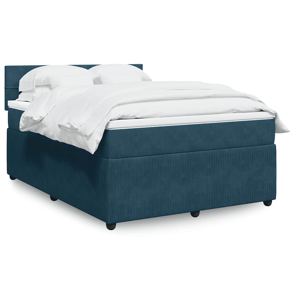 Boxspring met matras fluweel blauw 140x190 cm – afbeelding 1
