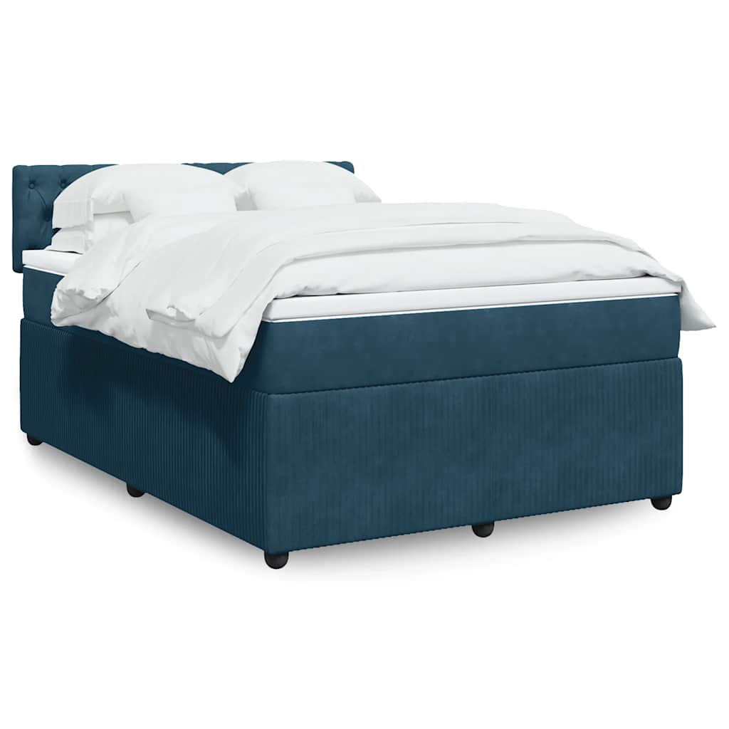 Boxspring met matras fluweel blauw 140x190 cm – afbeelding 1