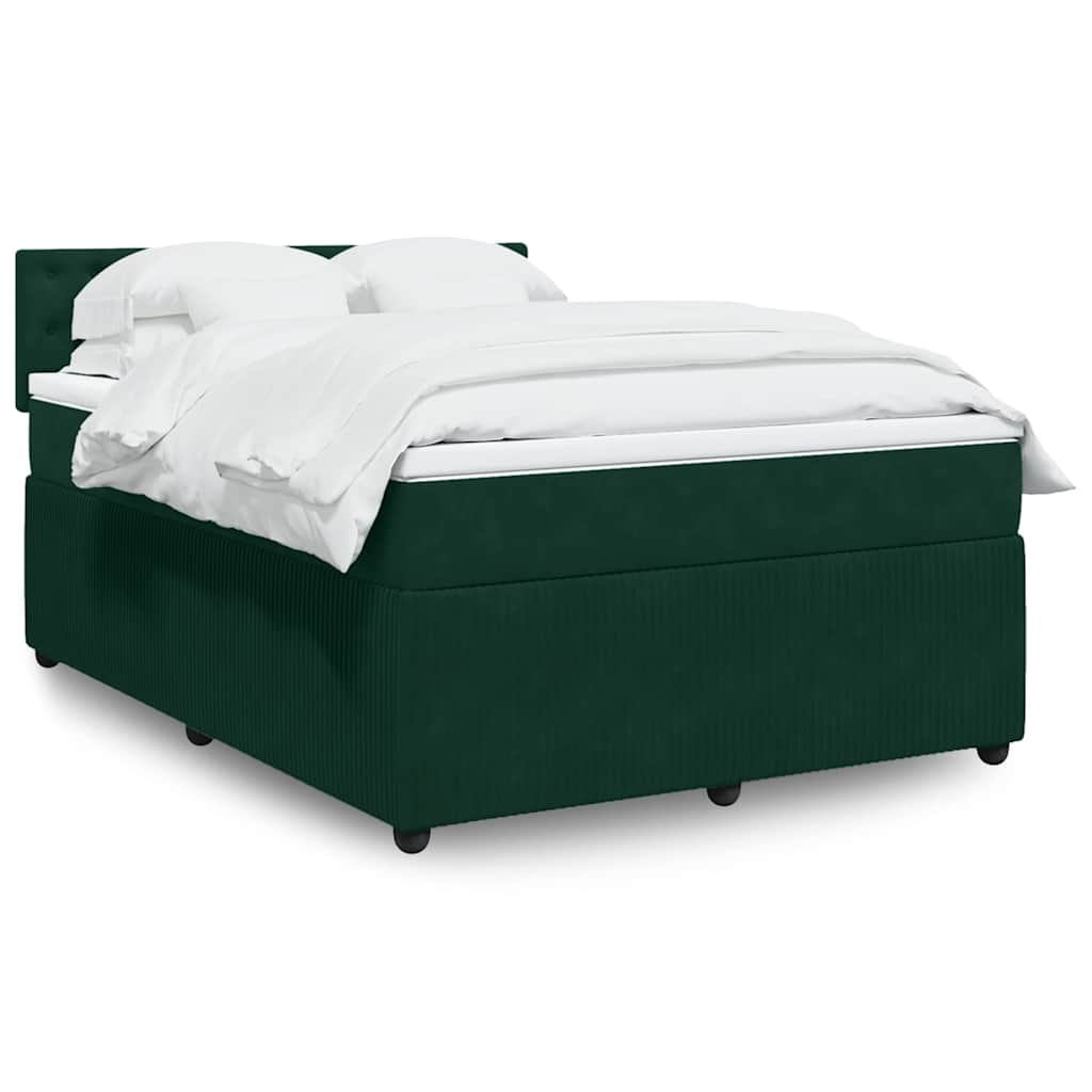 Boxspring met matras fluweel donkergroen 140x190 cm – afbeelding 1