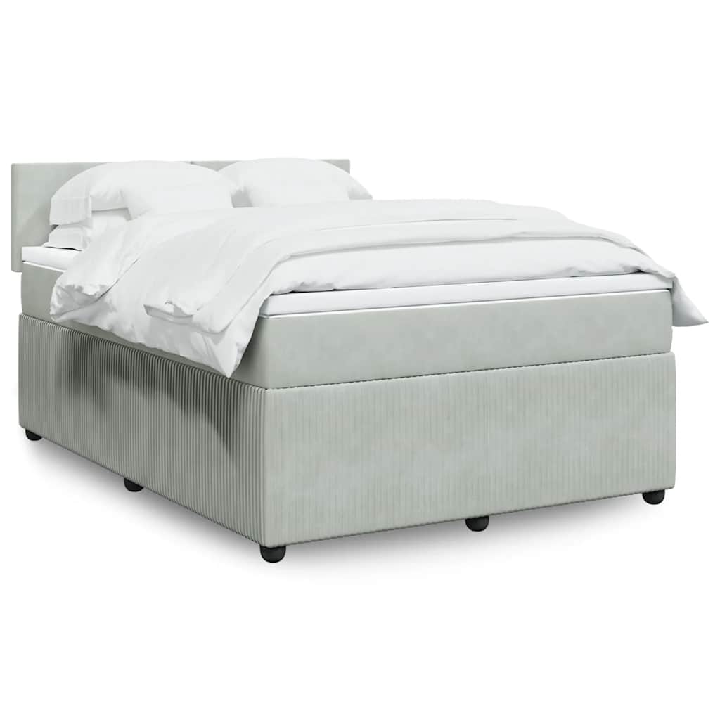 Boxspring met matras fluweel lichtgrijs 140x200 cm – afbeelding 1