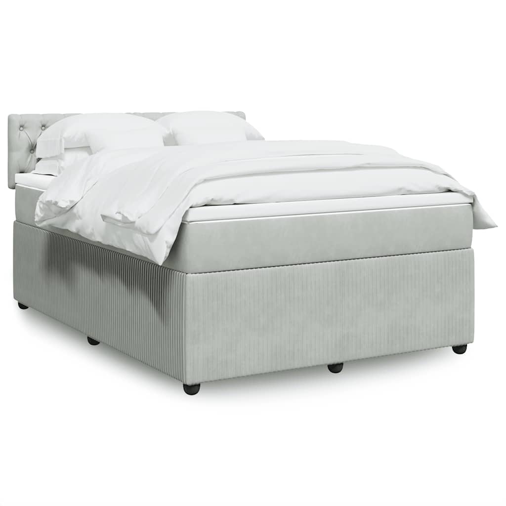 Boxspring met matras fluweel lichtgrijs 140x200 cm – afbeelding 1