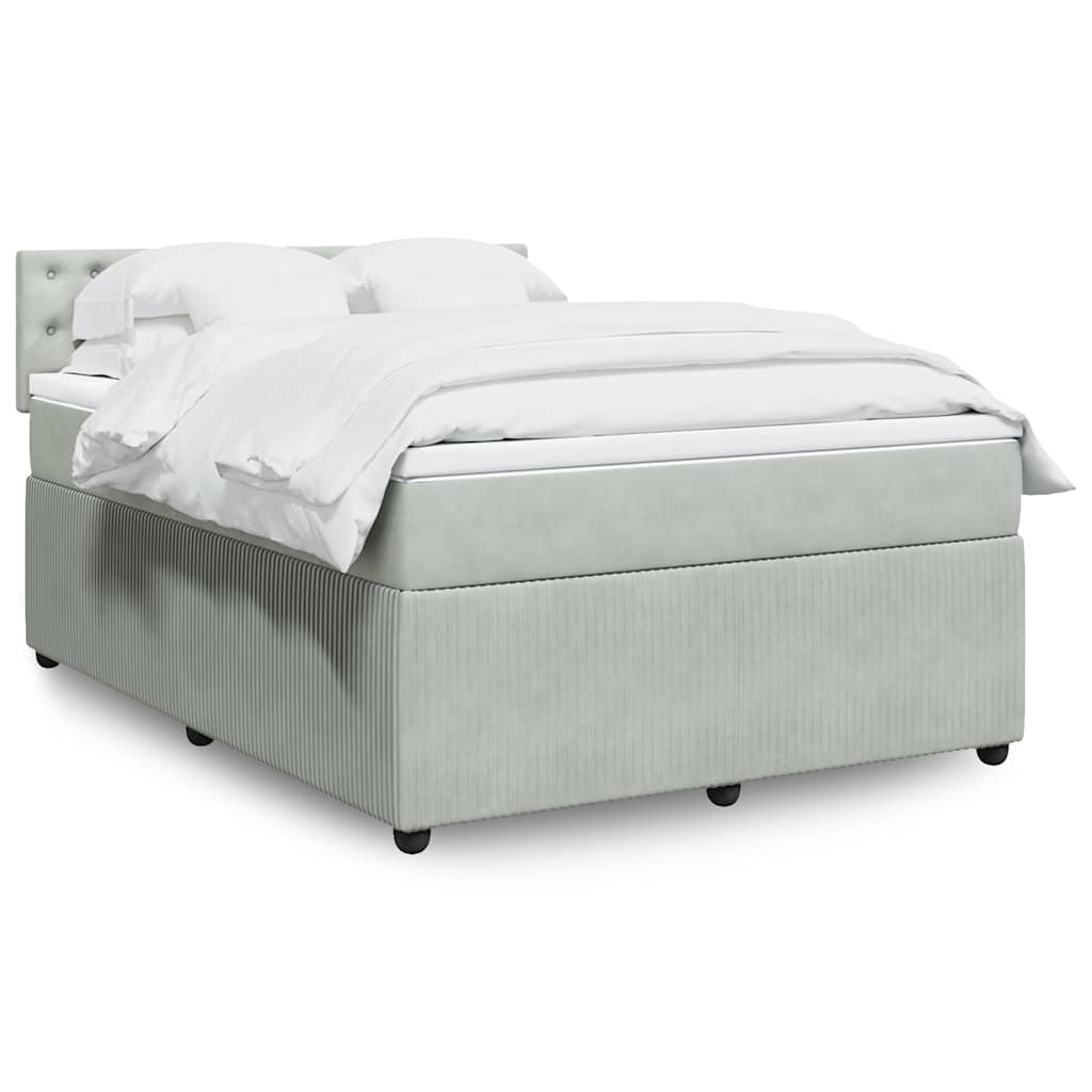 Boxspring met matras fluweel lichtgrijs 140x200 cm – afbeelding 1