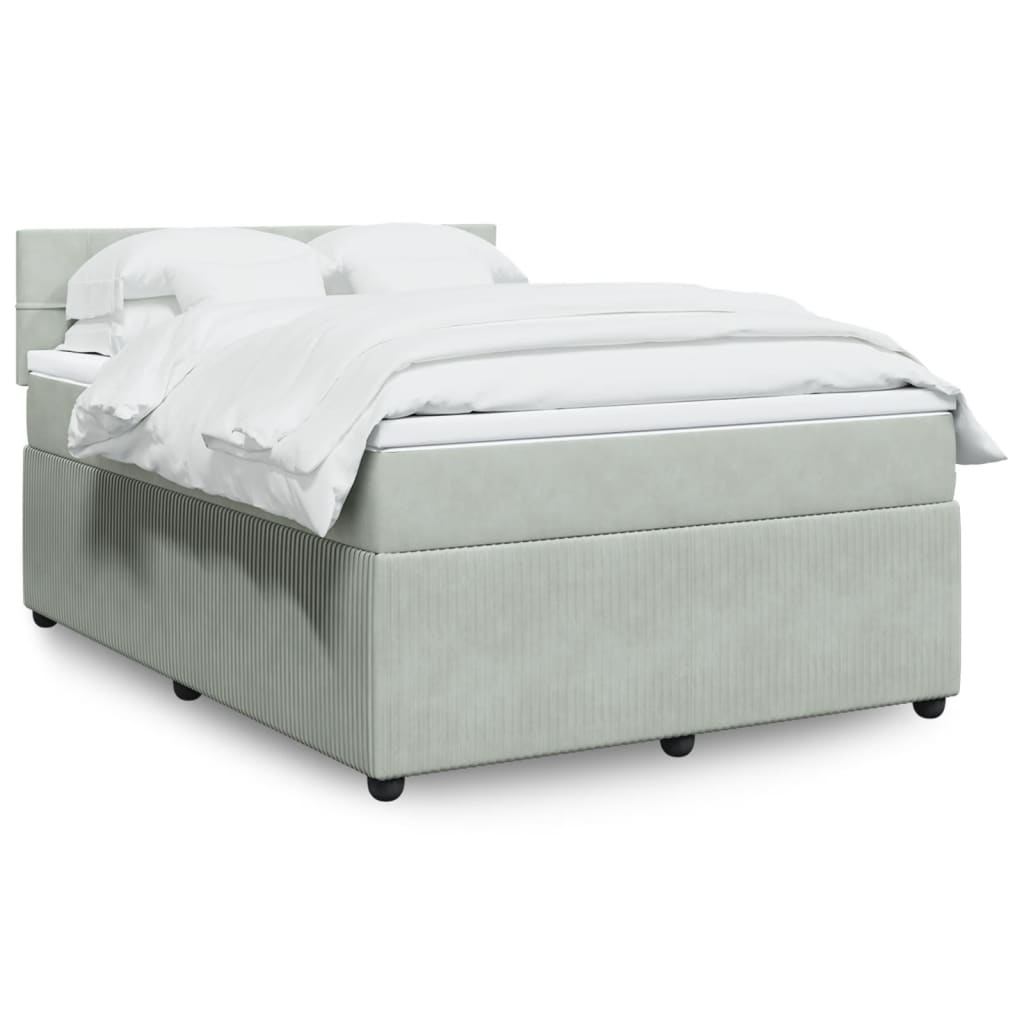 Boxspring met matras fluweel lichtgrijs 160x200 cm – afbeelding 1