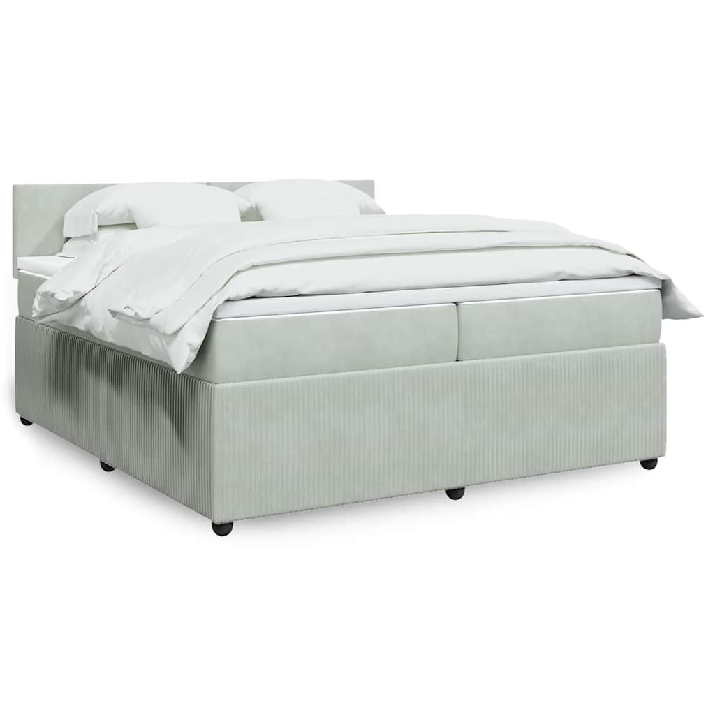 Boxspring met matras fluweel lichtgrijs 200x200 cm – afbeelding 1