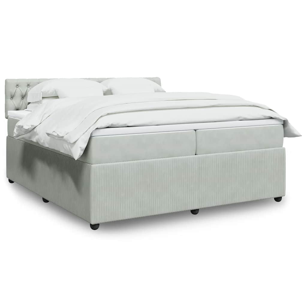 Boxspring met matras fluweel lichtgrijs 200x200 cm – afbeelding 1