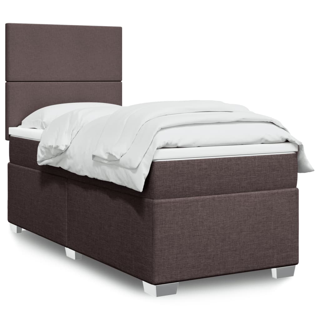 Boxspring met matras stof donkerbruin 90x190 cm – afbeelding 1