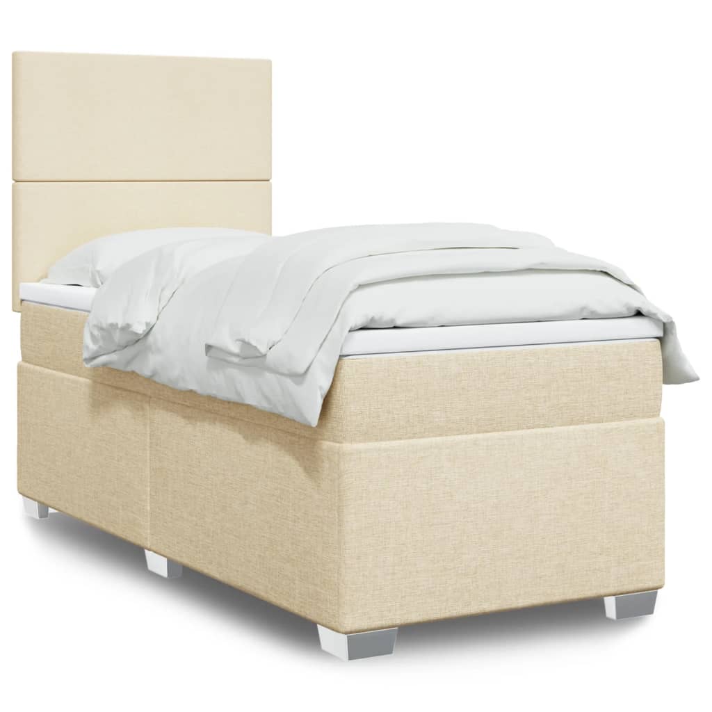 Boxspring met matras stof crèmekleurig 90x190 cm – afbeelding 1