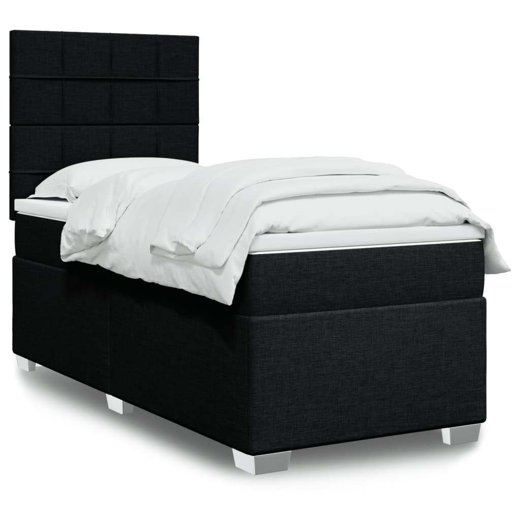 Boxspring met matras stof zwart 90x190 cm – afbeelding 1
