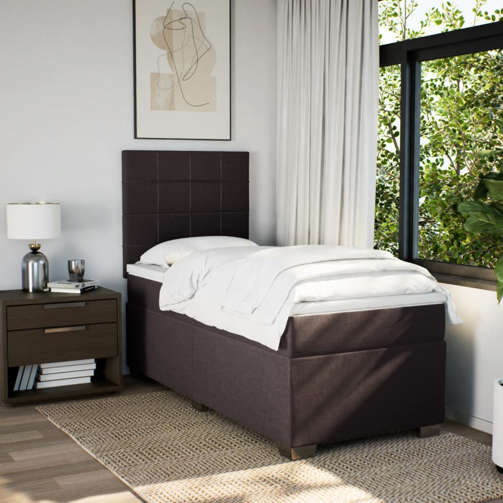 Boxspring met matras stof donkerbruin 90x190 cm – afbeelding 3