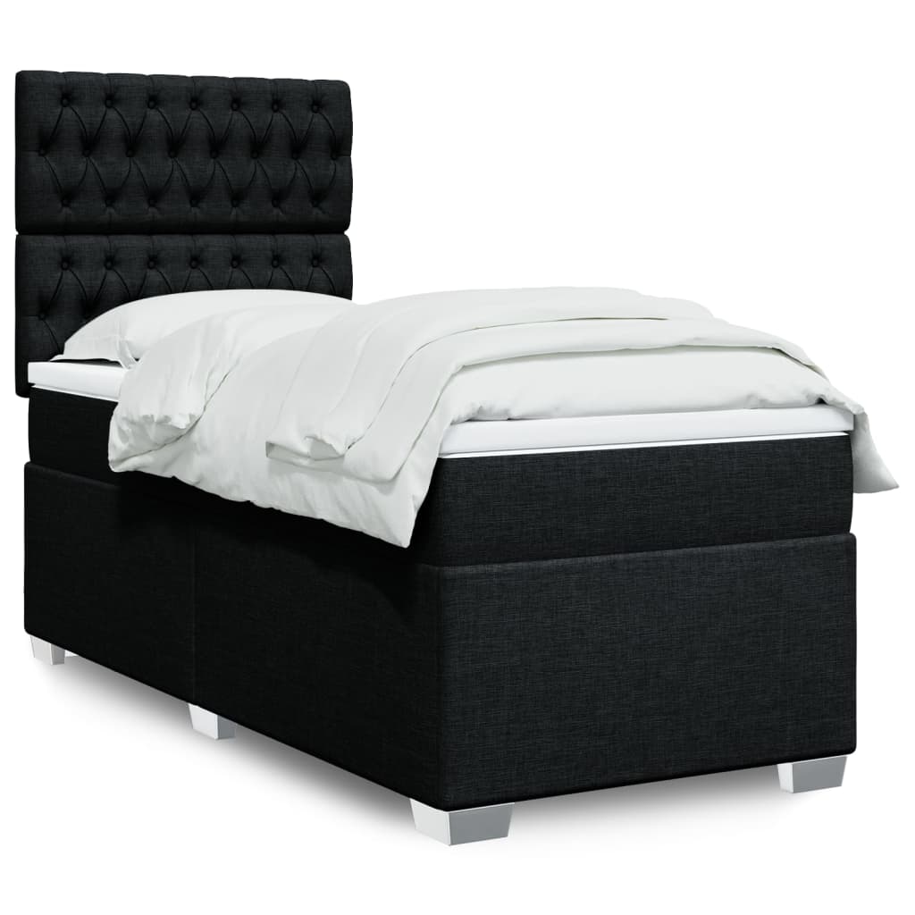 Boxspring met matras stof zwart 90x190 cm – afbeelding 1