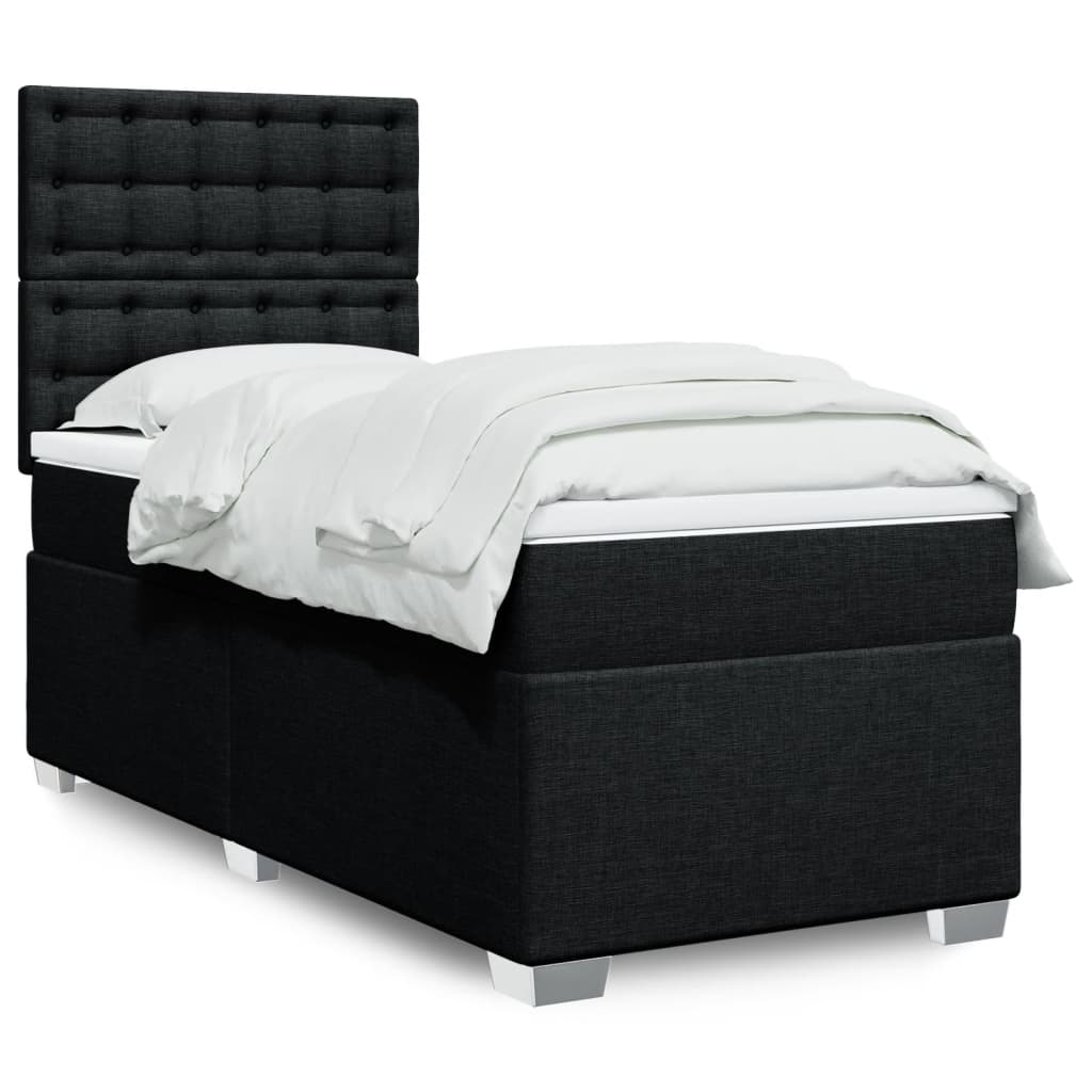 Boxspring met matras stof zwart 90x190 cm – afbeelding 1
