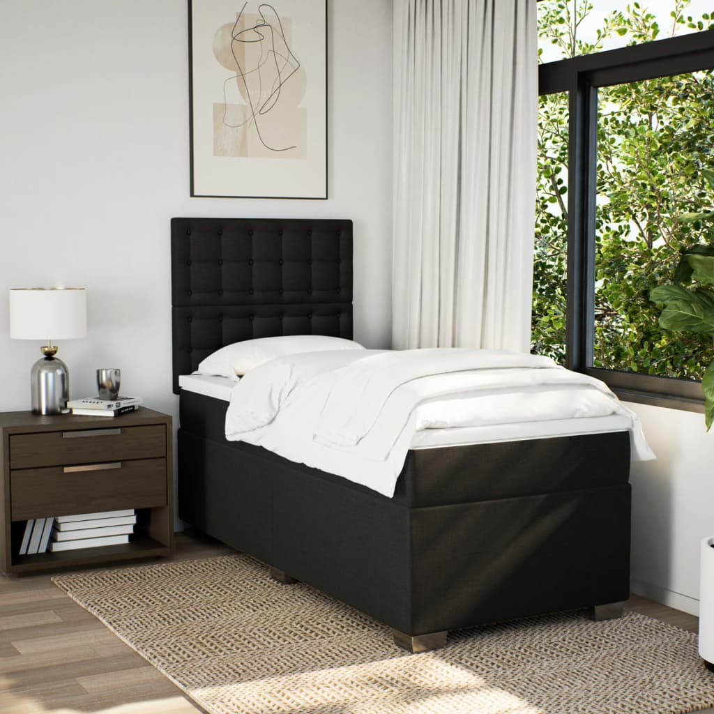 Boxspring met matras stof zwart 90x190 cm – afbeelding 3