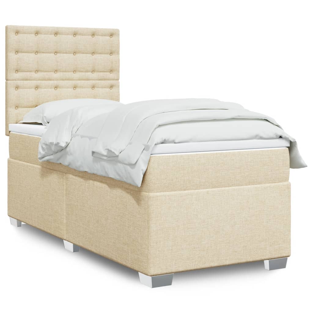Boxspring met matras stof crèmekleurig 90x190 cm – afbeelding 1