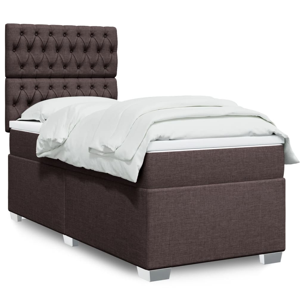 Boxspring met matras stof donkerbruin 90x200 cm – afbeelding 1