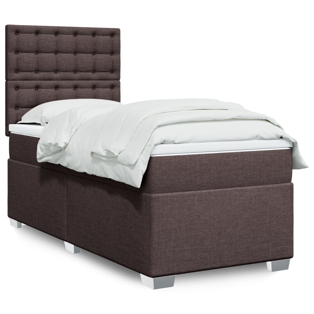 Boxspring met matras stof donkerbruin 100x200 cm – afbeelding 1
