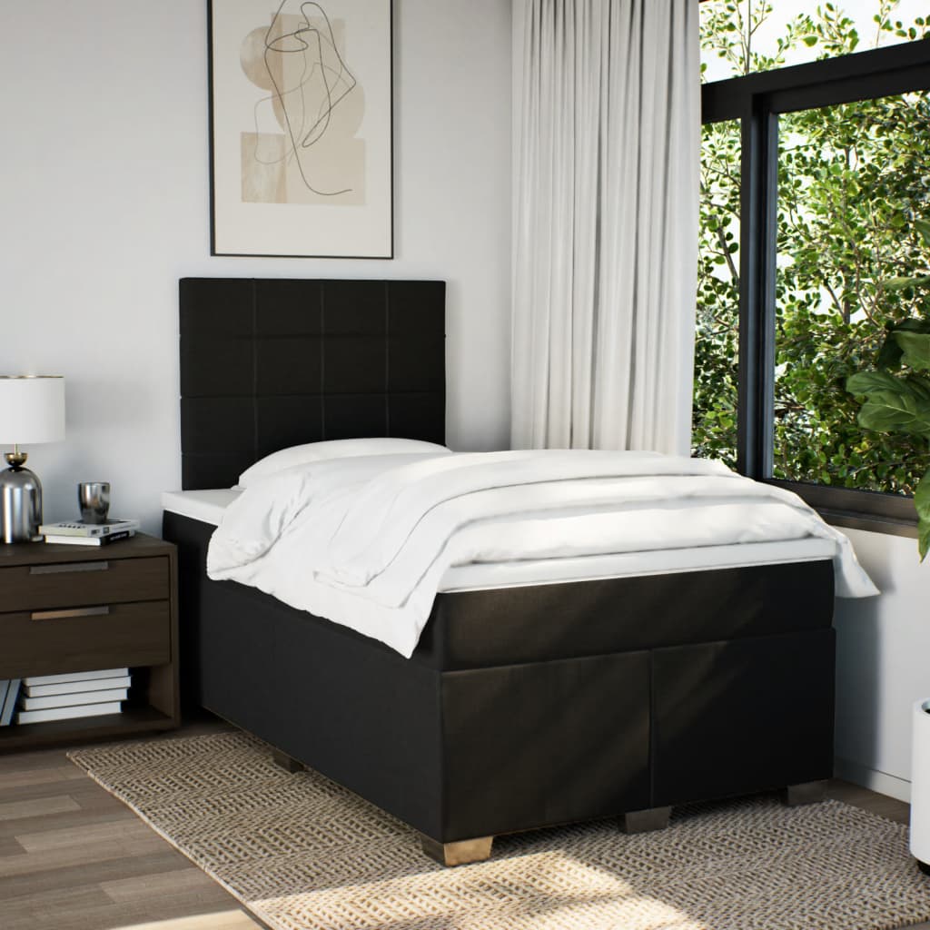 Boxspring met matras stof zwart 120x190 cm – afbeelding 3