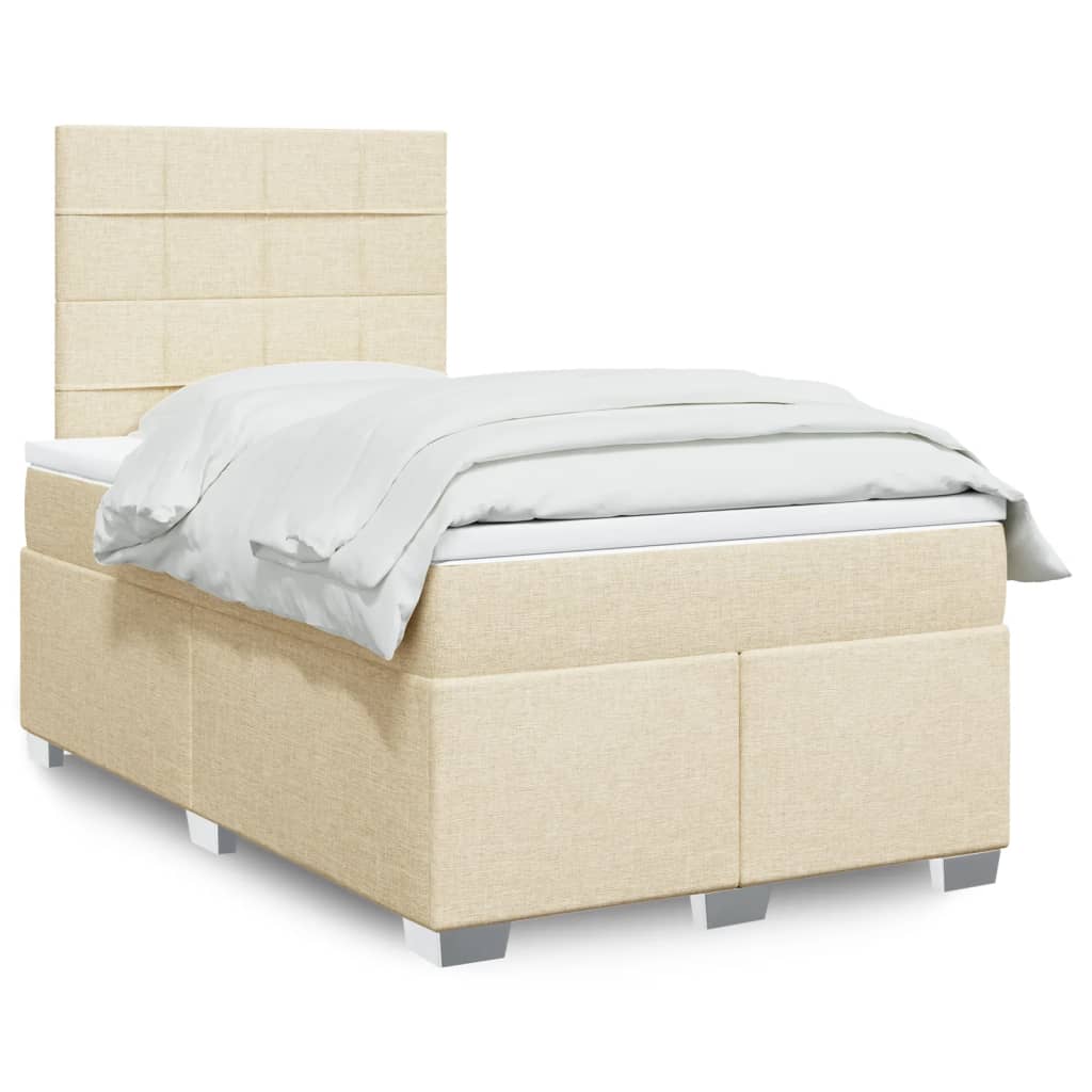 Boxspring met matras stof crèmekleurig 120x190 cm – afbeelding 1