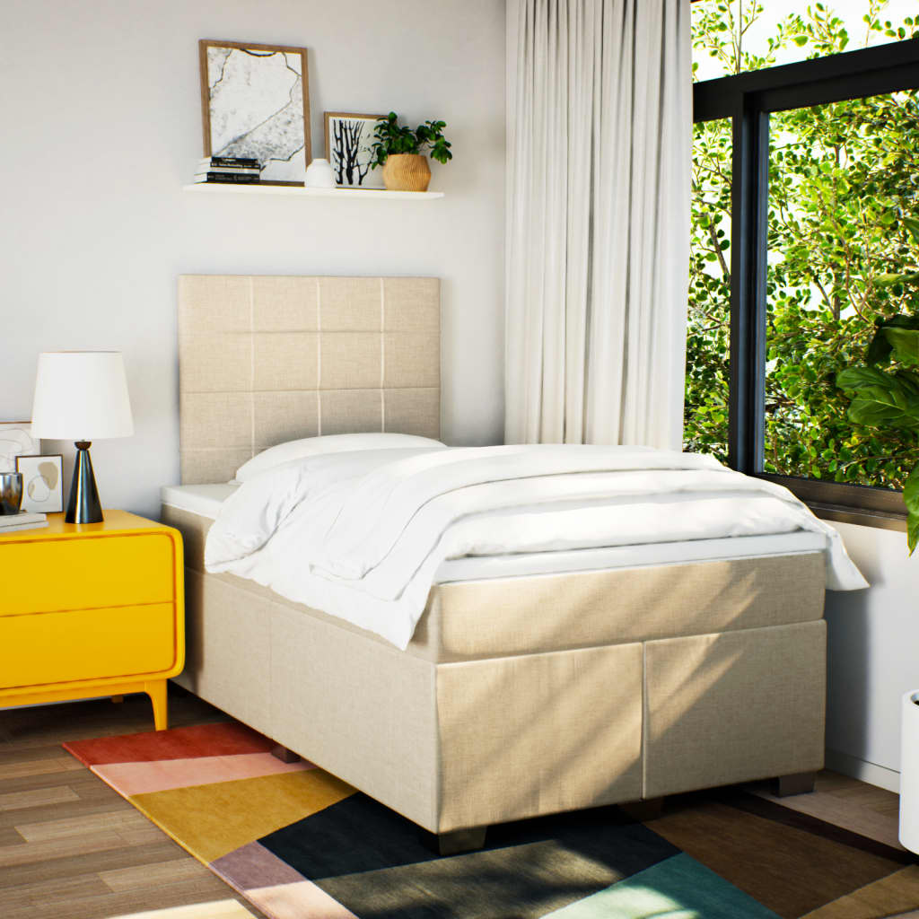 Boxspring met matras stof crèmekleurig 120x190 cm – afbeelding 3