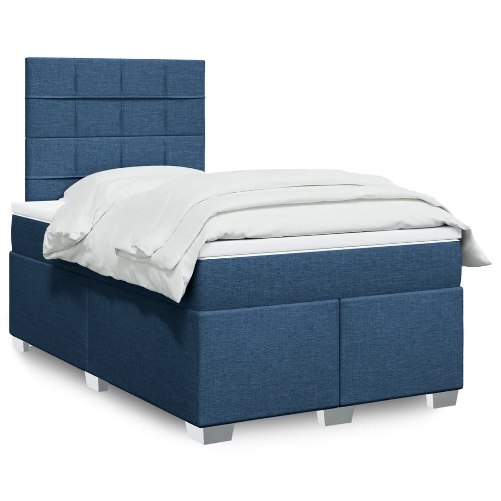Boxspring met matras stof blauw 120x200 cm – afbeelding 1