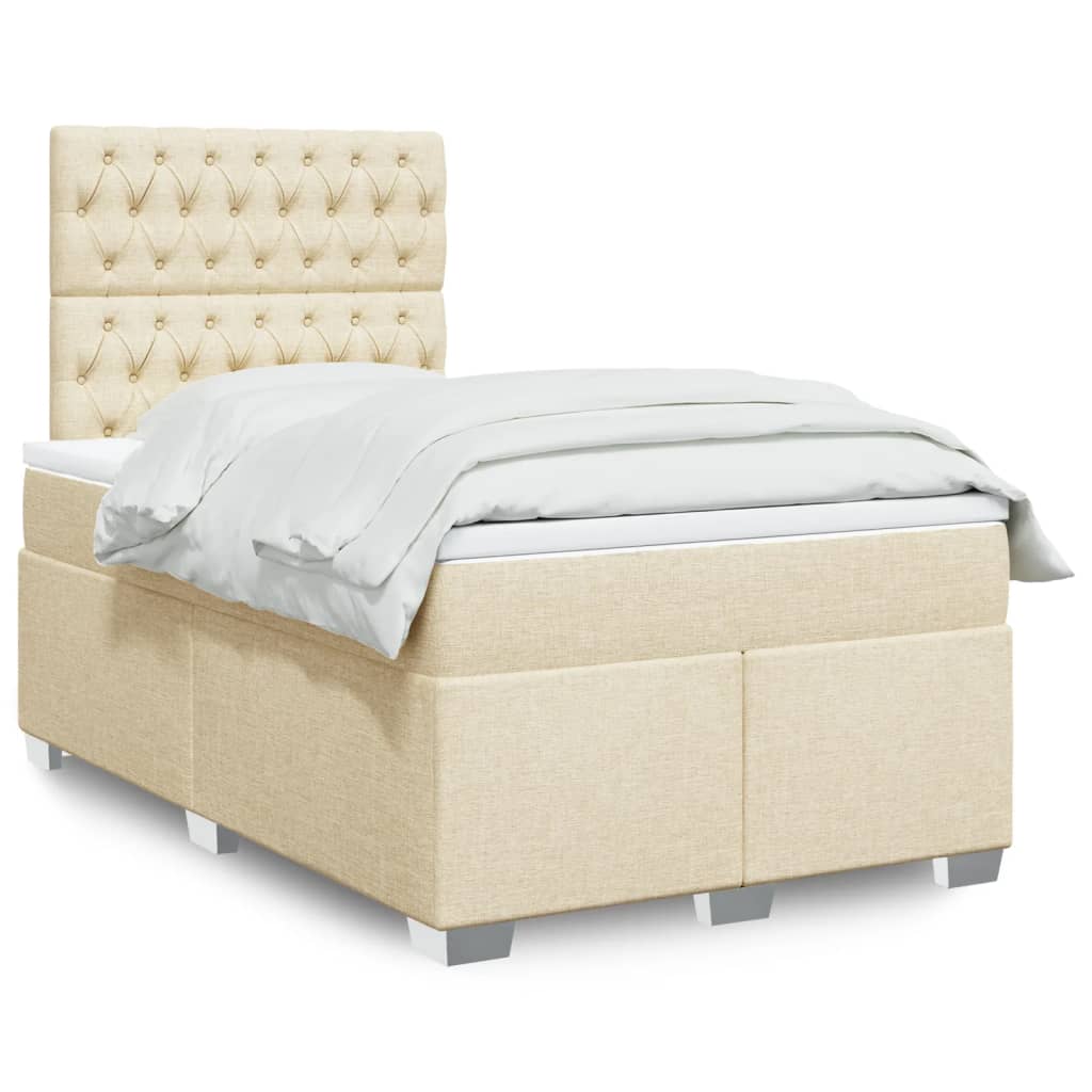Boxspring met matras stof crèmekleurig 120x200 cm – afbeelding 1