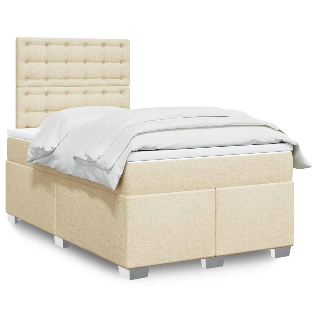 Boxspring met matras stof crèmekleurig 120x200 cm – afbeelding 1