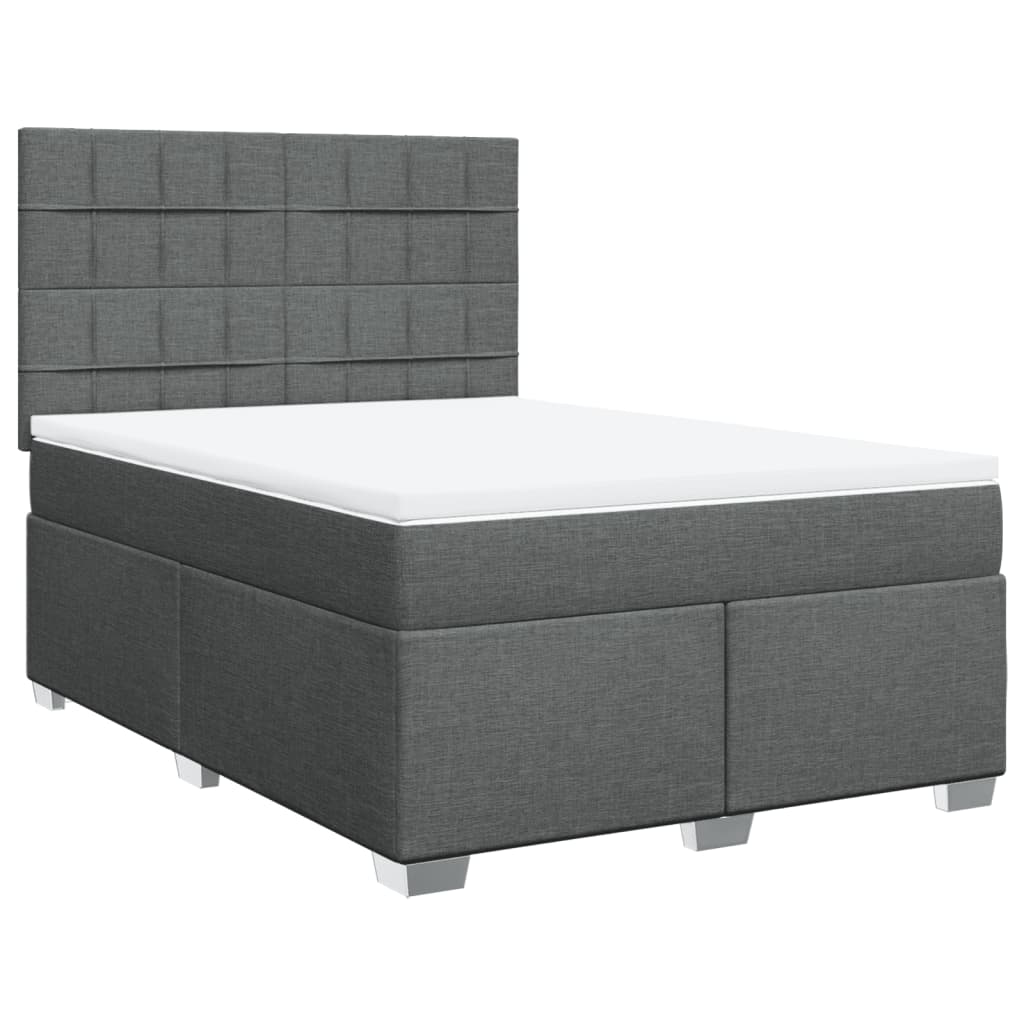 Boxspring met matras stof donkergrijs 140x190 cm – afbeelding 2