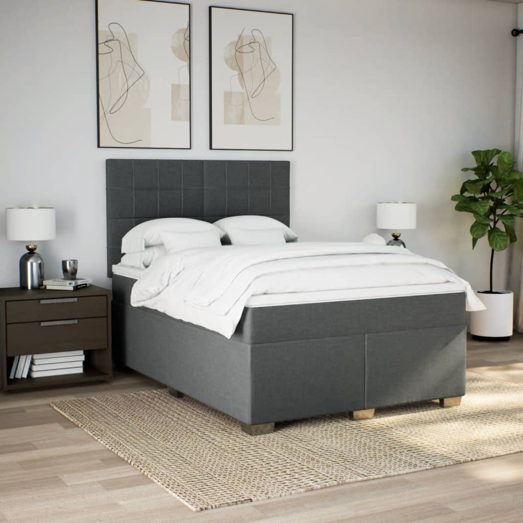 Boxspring met matras stof donkergrijs 140x190 cm – afbeelding 3
