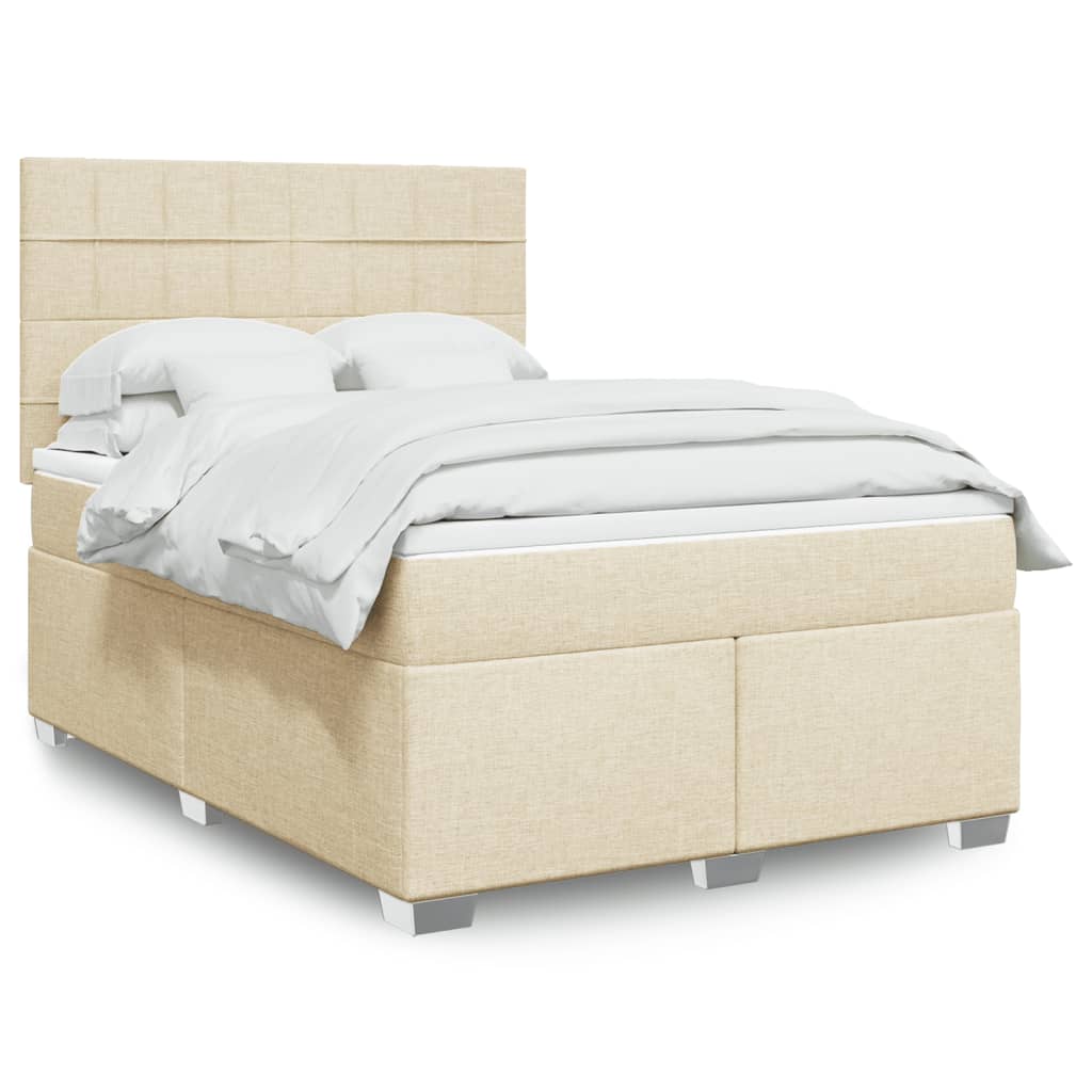Boxspring met matras stof crèmekleurig 140x190 cm – afbeelding 1