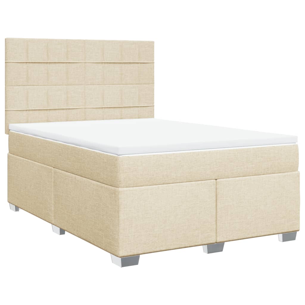 Boxspring met matras stof crèmekleurig 140x190 cm – afbeelding 2