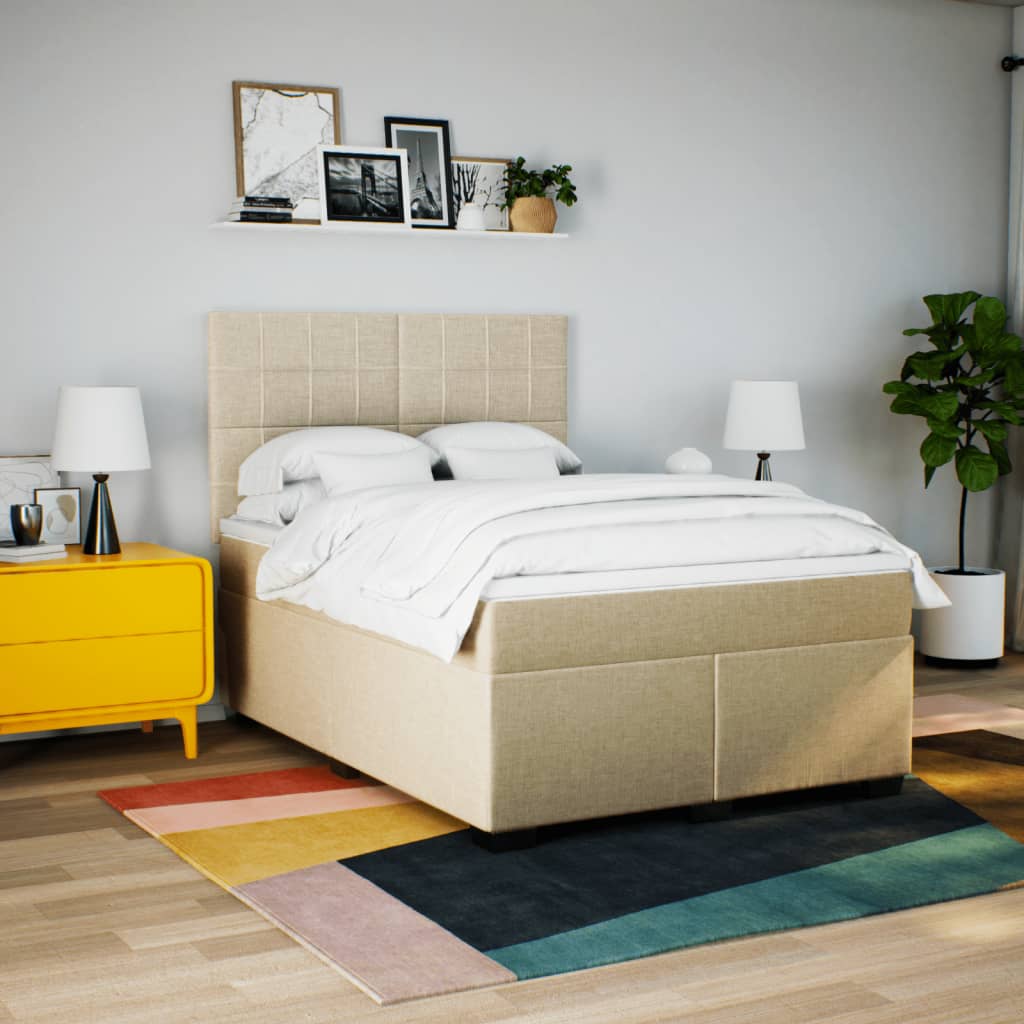 Boxspring met matras stof crèmekleurig 140x190 cm – afbeelding 3