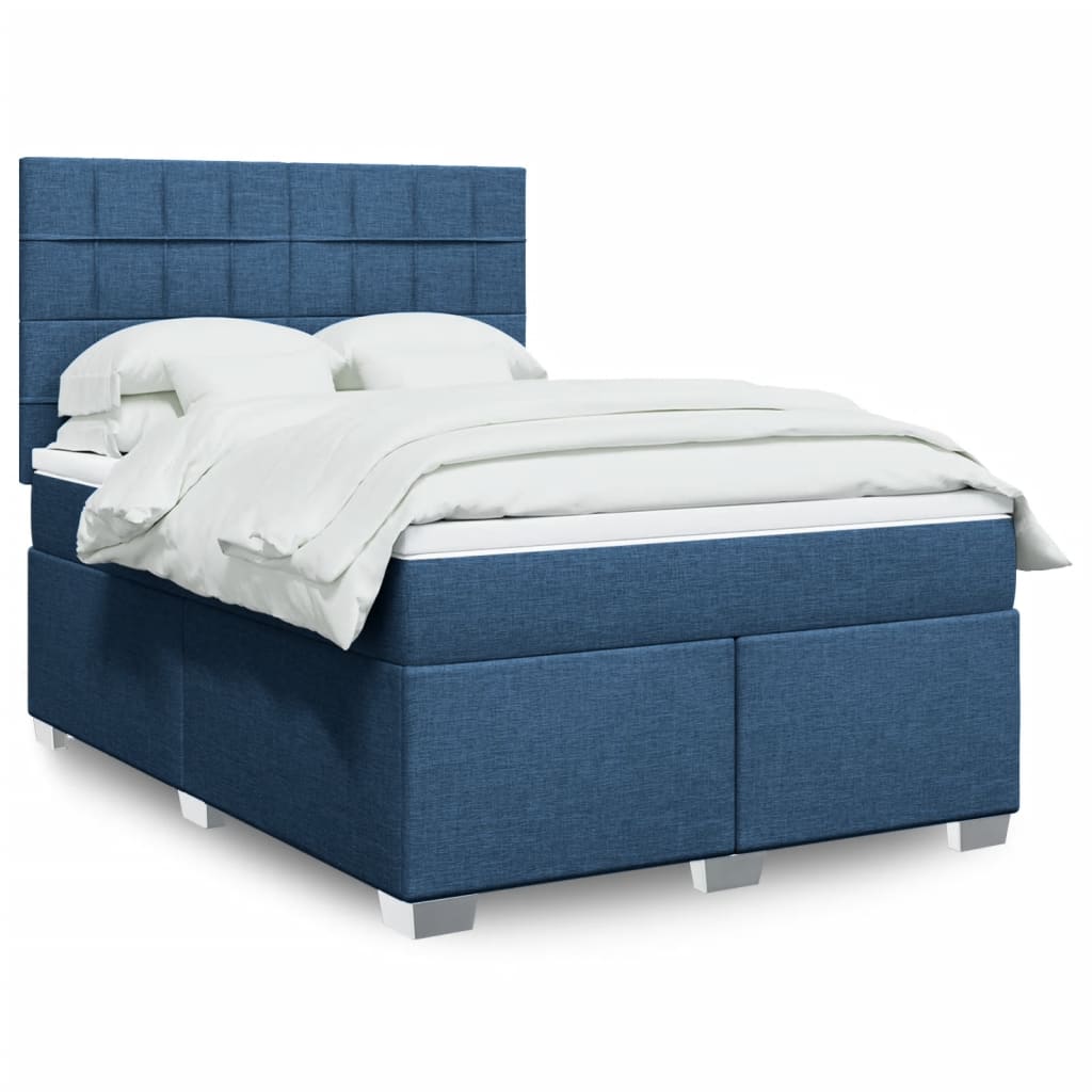 Boxspring met matras stof blauw 140x190 cm – afbeelding 1