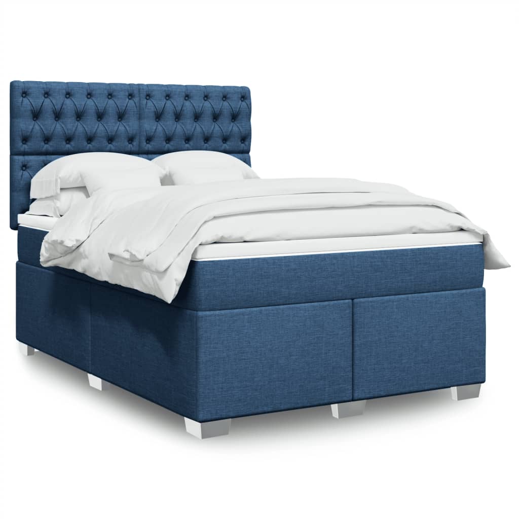 Boxspring met matras stof blauw 140x190 cm – afbeelding 1