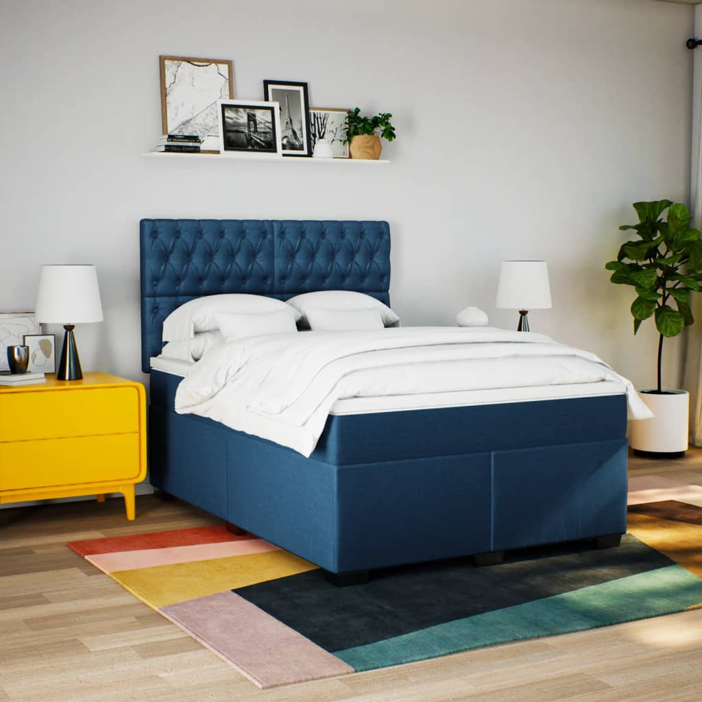 Boxspring met matras stof blauw 140x190 cm – afbeelding 3