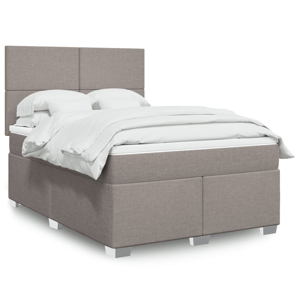 Boxspring met matras stof taupe 140x200 cm – afbeelding 1