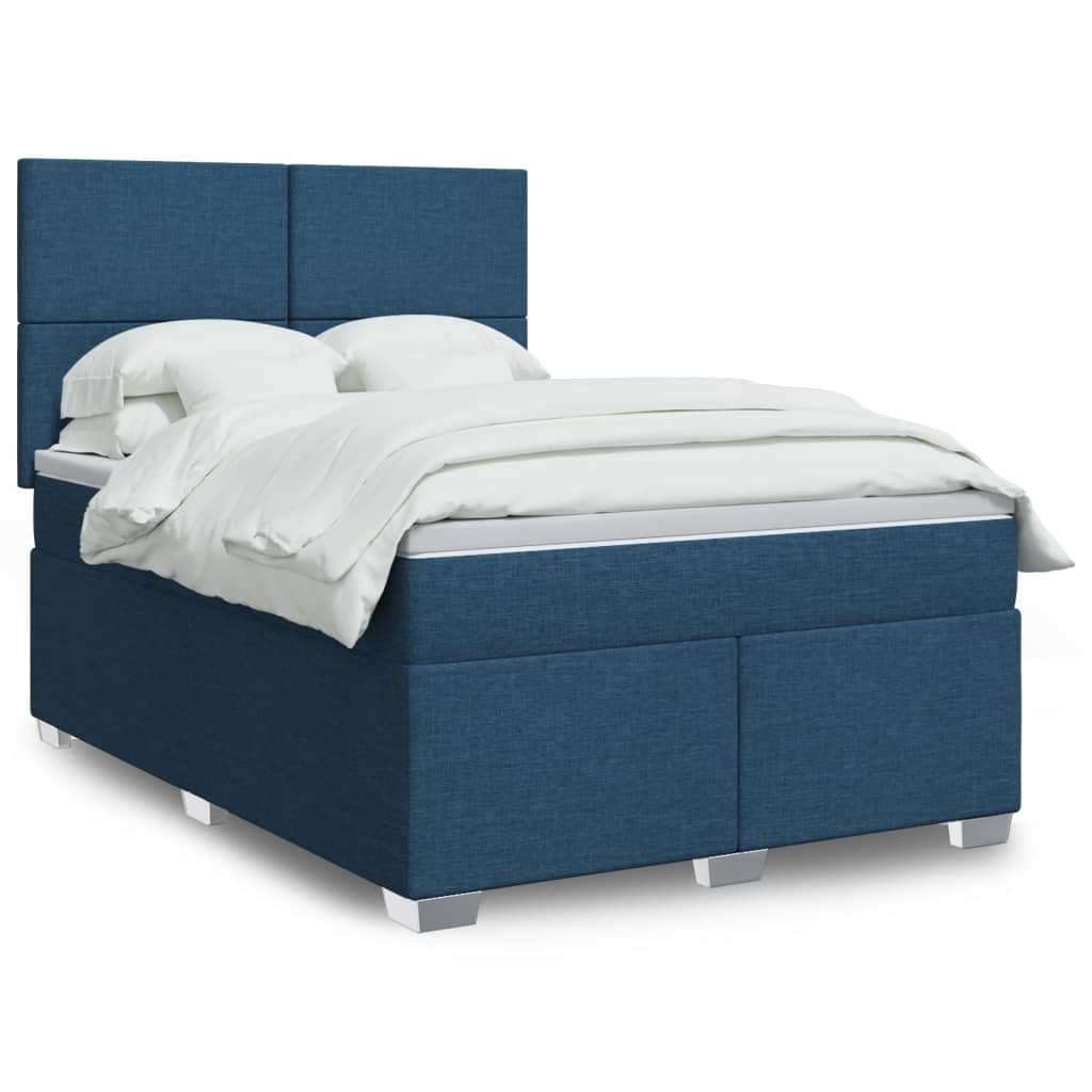 Boxspring met matras stof blauw 140x200 cm – afbeelding 1