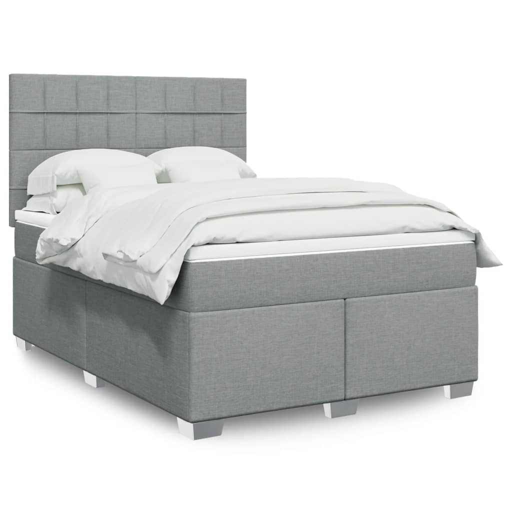 Boxspring met matras stof lichtgrijs 140x200 cm – afbeelding 1