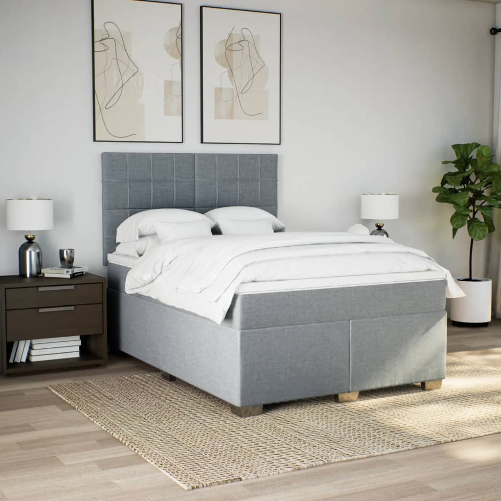 Boxspring met matras stof lichtgrijs 140x200 cm – afbeelding 3