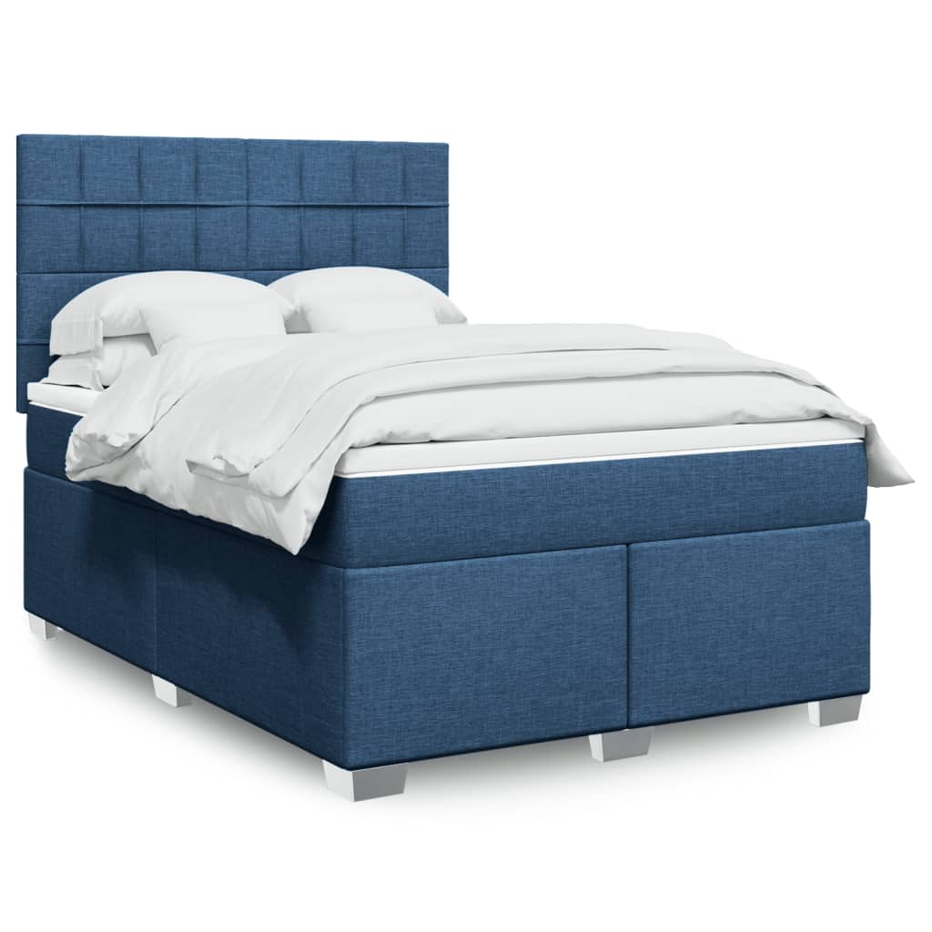 Boxspring met matras stof blauw 140x200 cm – afbeelding 1