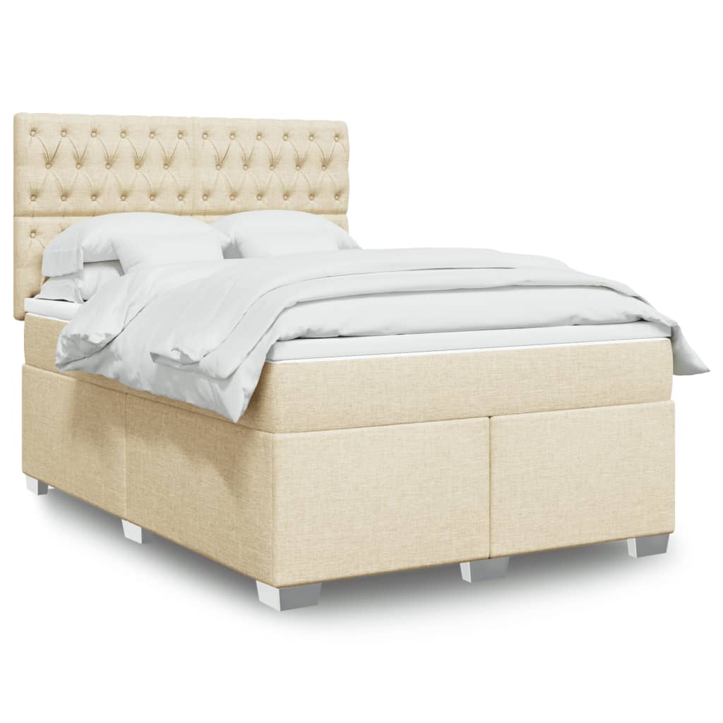 Boxspring met matras stof crèmekleurig 140x200 cm – afbeelding 1
