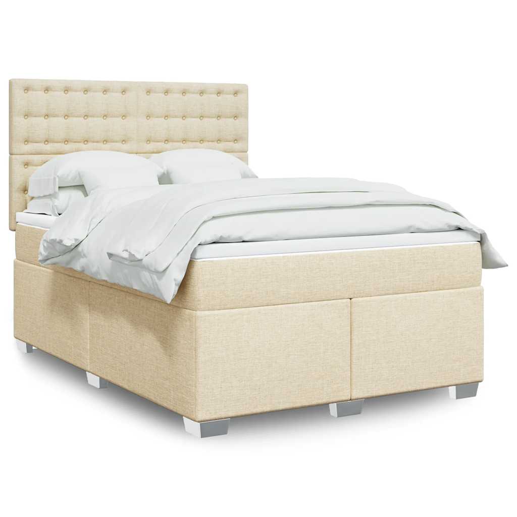 Boxspring met matras stof crèmekleurig 140x200 cm – afbeelding 1