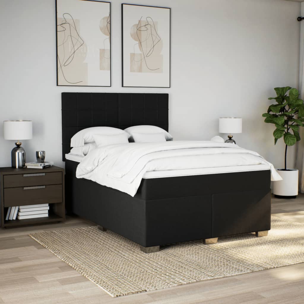 Boxspring met matras stof zwart 160x200 cm – afbeelding 3
