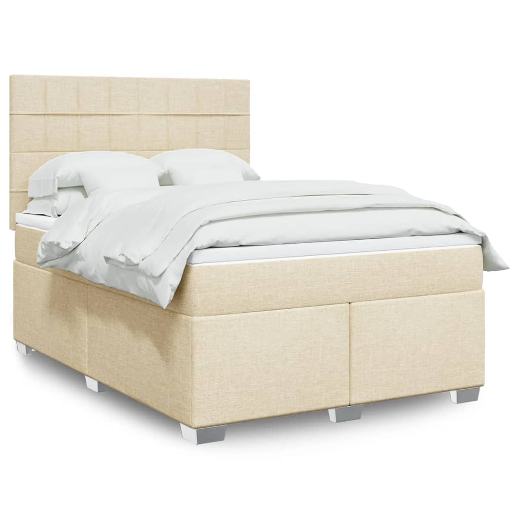Boxspring met matras stof crèmekleurig 160x200 cm – afbeelding 1