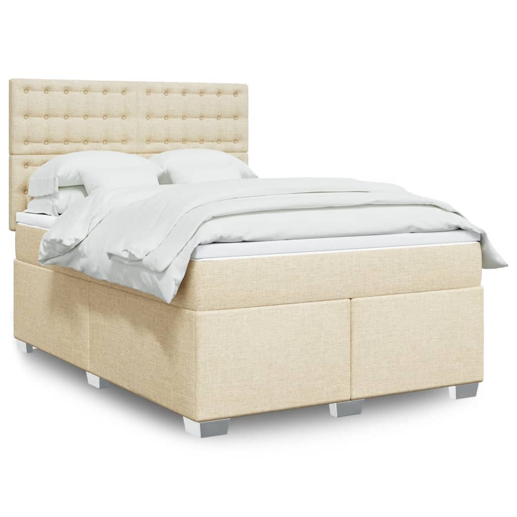 Boxspring met matras stof crèmekleurig 160x200 cm – afbeelding 1