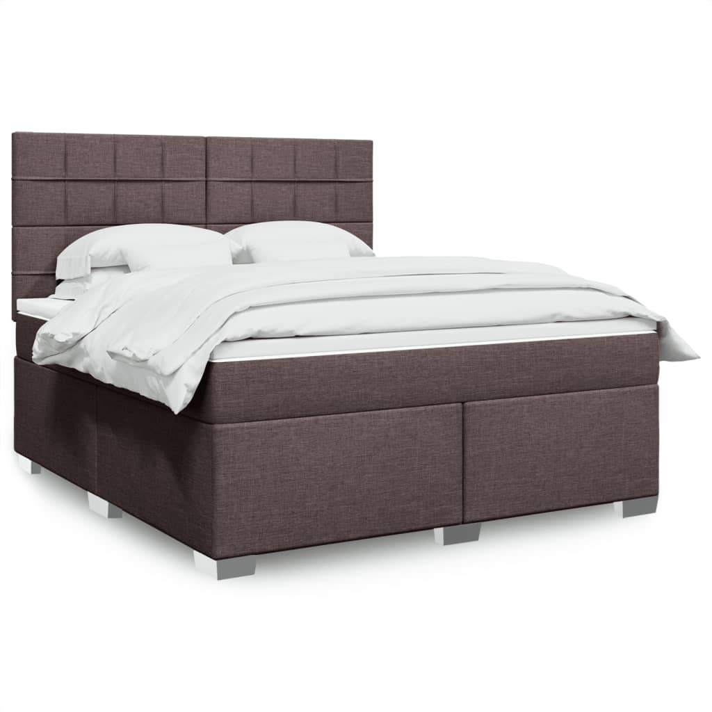 Boxspring met matras stof donkerbruin 180x200 cm – afbeelding 1