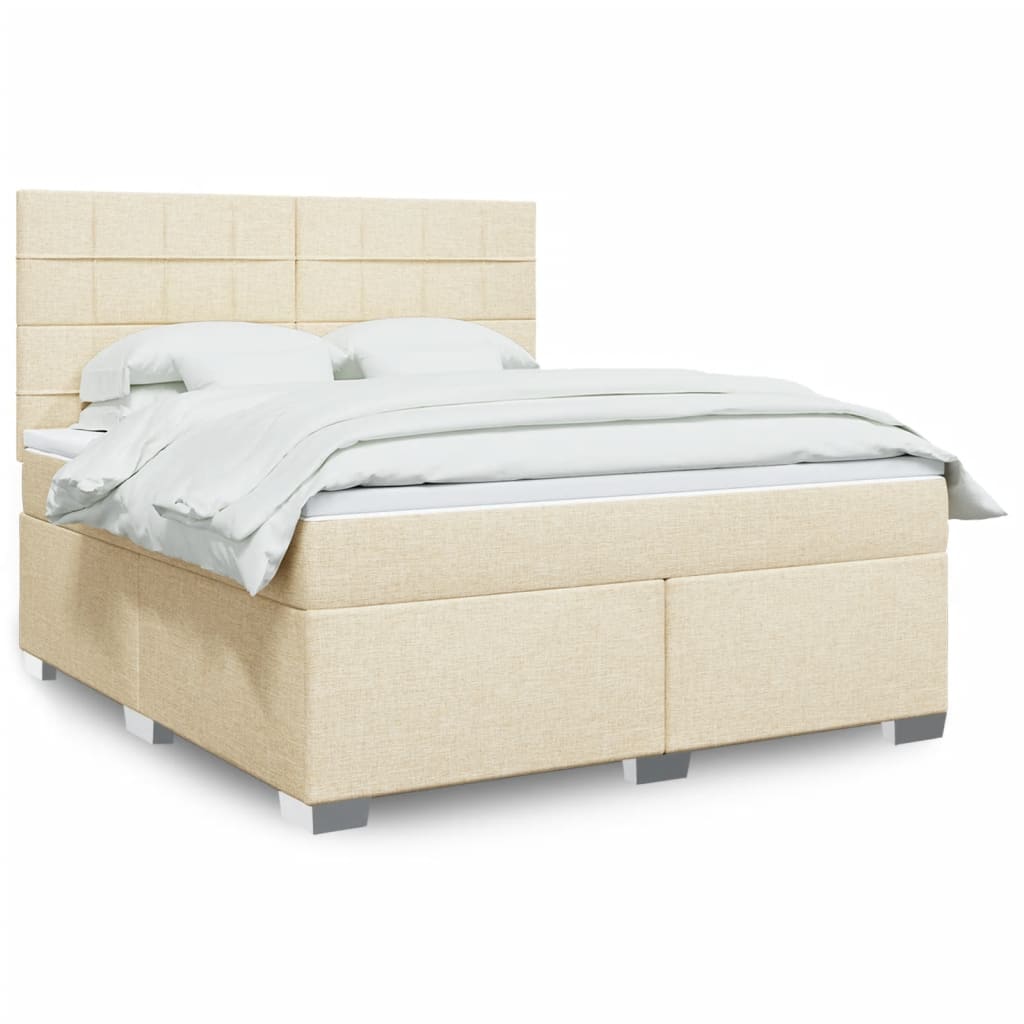 Boxspring met matras stof crèmekleurig 180x200 cm – afbeelding 1