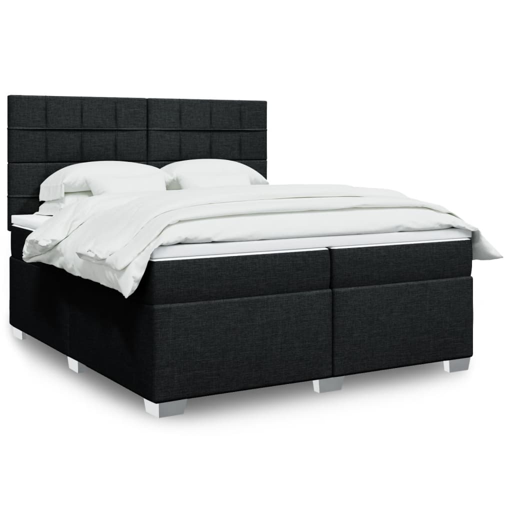 Boxspring met matras stof zwart 200x200 cm – afbeelding 1