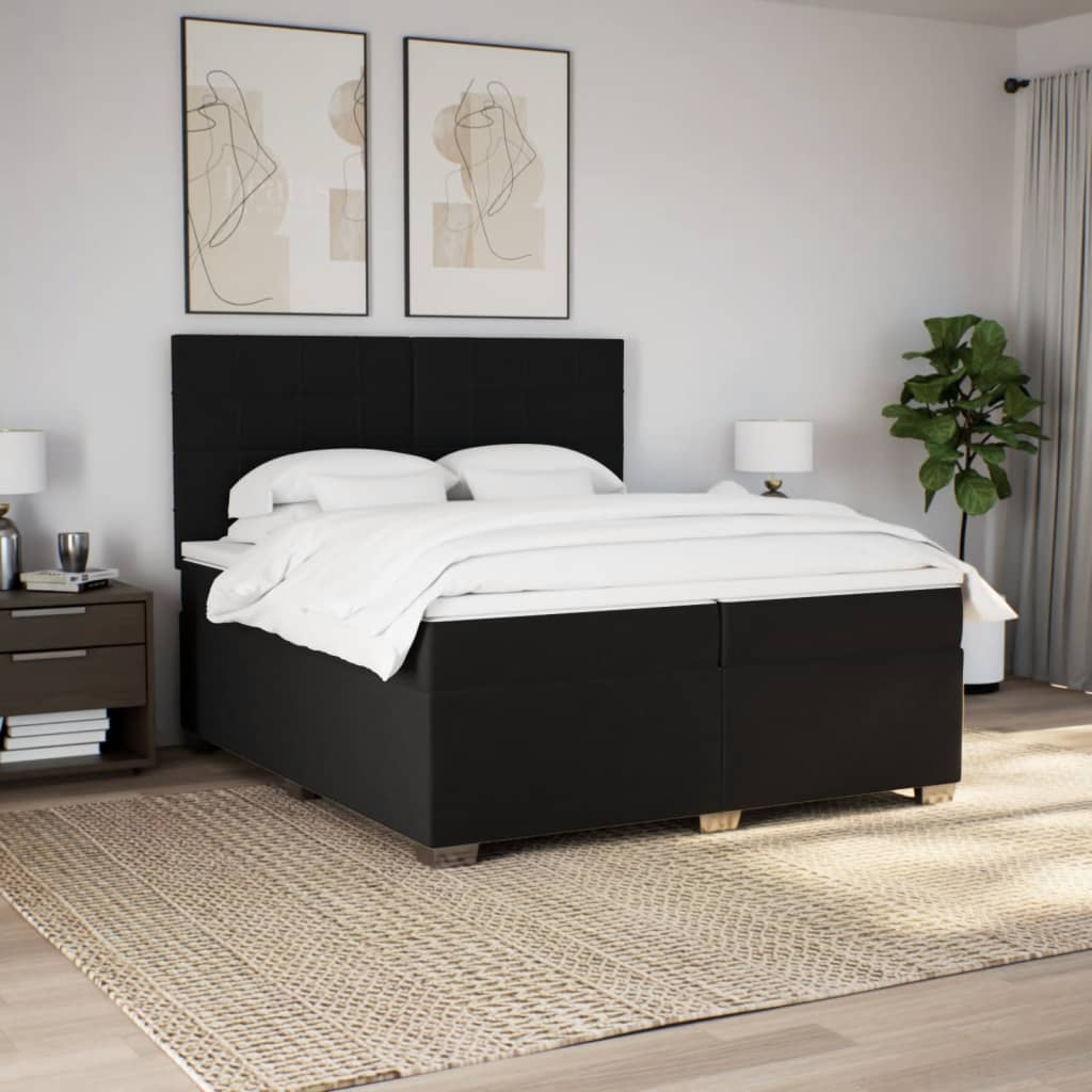 Boxspring met matras stof zwart 200x200 cm – afbeelding 3