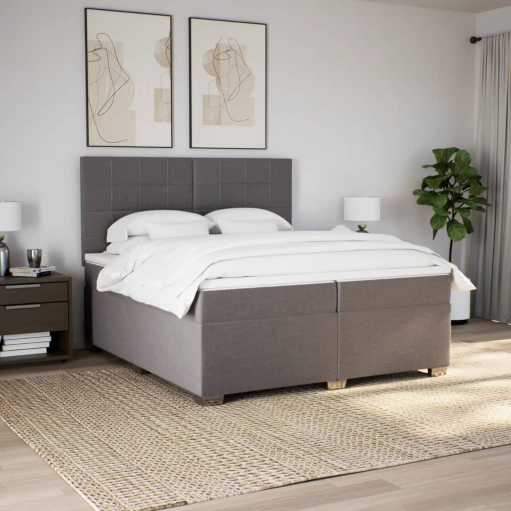 Boxspring met matras stof taupe 200x200 cm – afbeelding 3